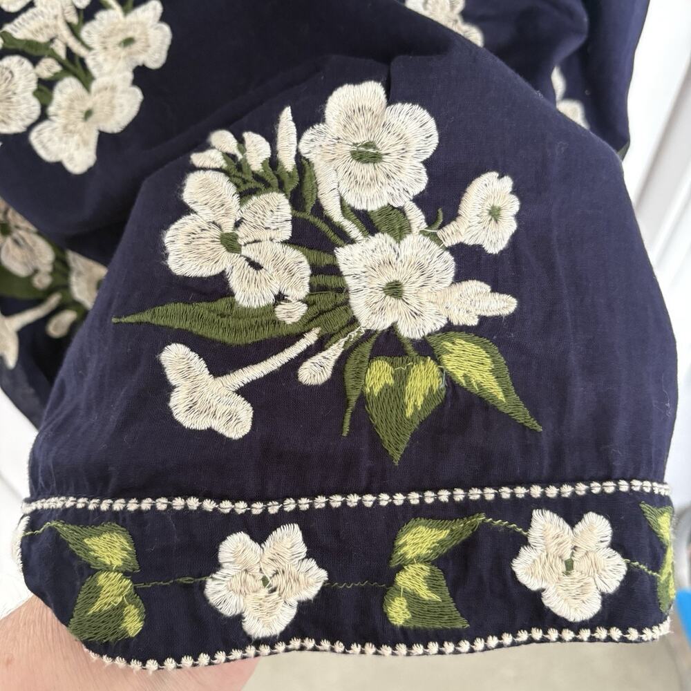 Anthropologie Maeve Rosa Embroidered Swing Shift Dress Navy Floral Cotton US 2 - Picture 8 of 16